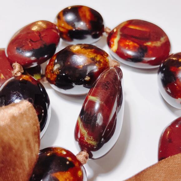 Vintage Italian Glazed Ceramic Chunky Beaded Necklace Brown Boho 1990s Statement - Picture 14 of 15